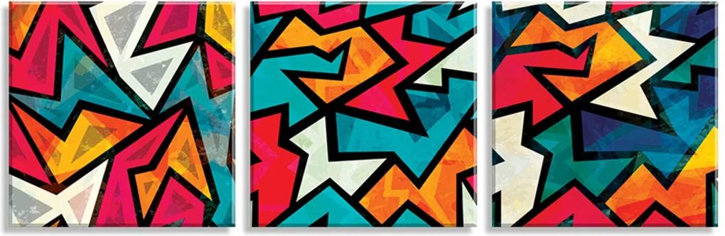 Conjunto de 3 Telas Decorativas em Canvas Wevans Abstrato2 Multicolorida