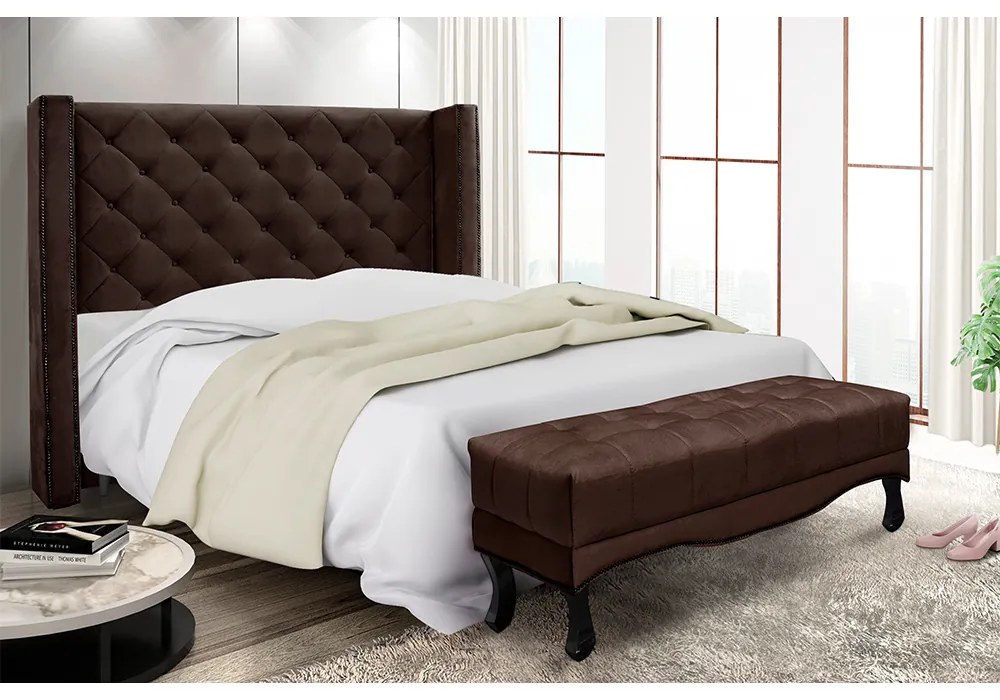 Cabeceira Cama Box Casal 140cm e Recamier Vicenza Suede Café S04 - D'Rossi