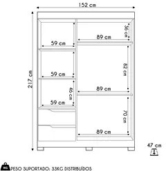 Guarda Roupa Solteiro 3 Portas 2 Gavetas 157cm Vivacce Cinamomo/Off Wh