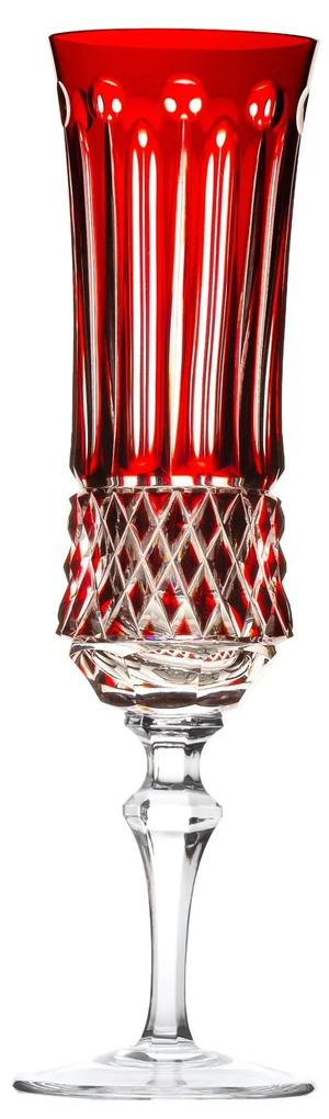 Taça de Cristal Lapidada P/ Champagne - Vermelho  Vermelho