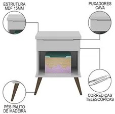 Mesa de Cabeceira Infantil 1 Gaveta Mel P04 Cinza - Mpozenato