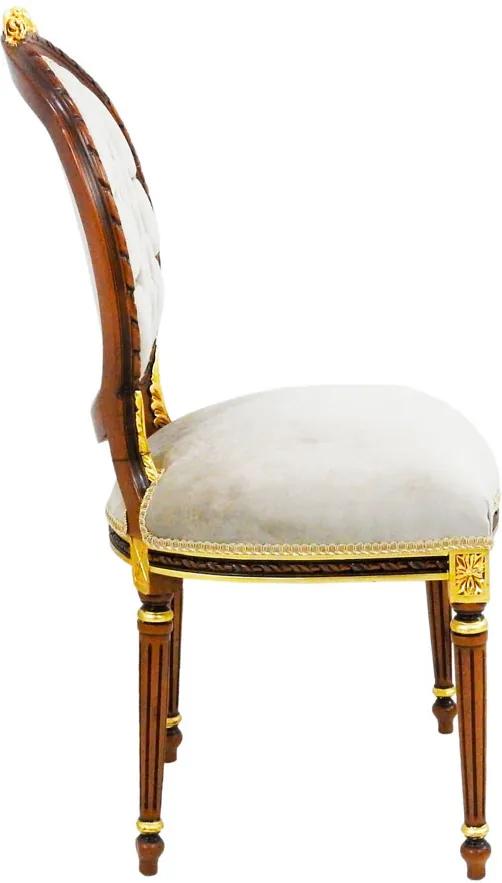 Cadeira em Madeira com Detalhes em Dourado e Estofado Bege - 50x103x56