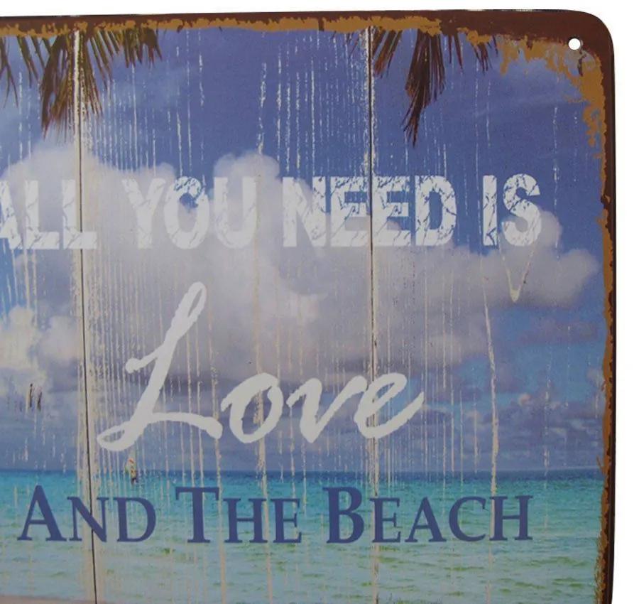 Quadro Placa Metal Decorativa Vintage Love and Beach 20x30