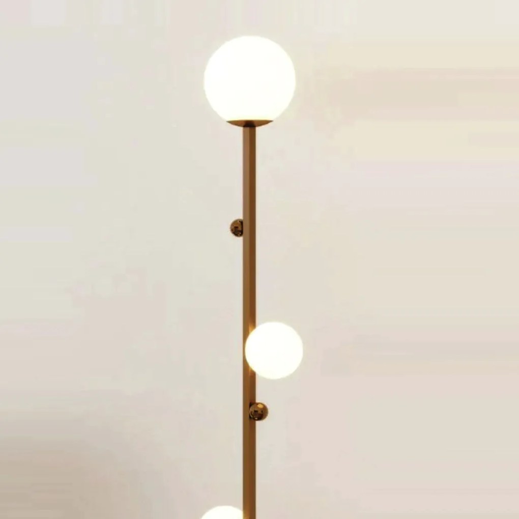 Luminária De Chão Graça 16X78X16Cm 03Xg9 Globo 12Cm - Usina 90031/3 (PT / CB-P - Preto Texturizado / Cobre Brilho Polido, Ambar)
