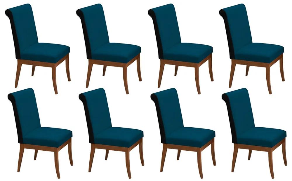 Conjunto 8 Cadeiras Larissa Veludo Azul Marinho + Couríssimo Preto