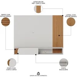 Painel para TV 55 Pol com Bancada Madrid C05 Off White Matte/Freijó -