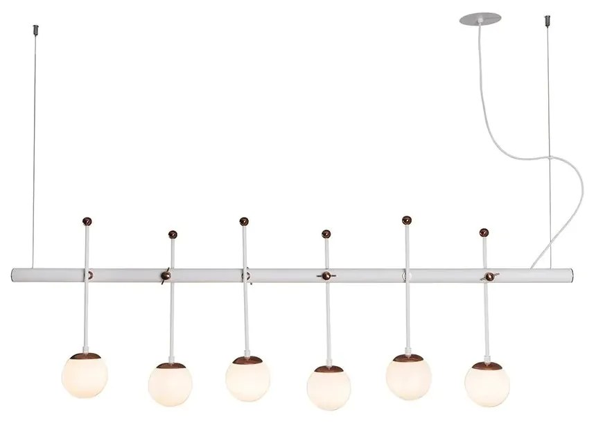 Pendente Varal 42X150X20Cm 06Xg9 Globo Ø12Cm - Usina 50000/6 (CP-M - Champanhe Metálico, Ambar)