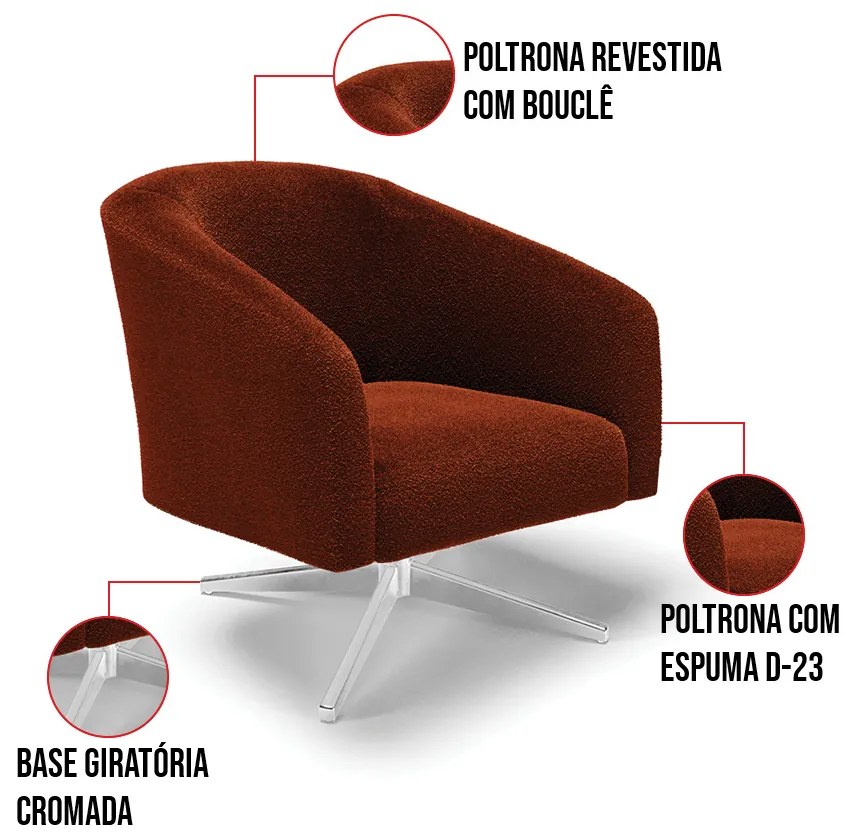 Cadeira Sala de Jantar Giratória Base Cromada Stella Bouclê D03 - D'Rossi - Terra