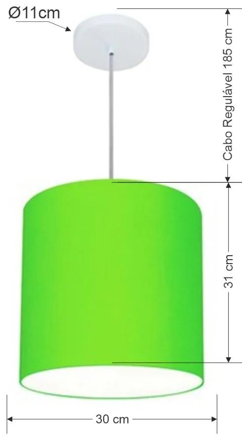 Lustre Pendente Cilíndrico Vivare Md-4036 Cúpula em Tecido 30x31cm - Bivolt - Verde-Limão - 110V/220V