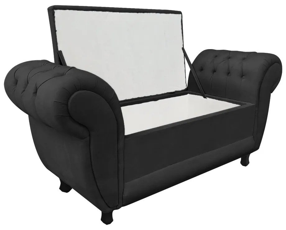 Recamier com Baú Grécia Namoradeira Calçadeira 195 cm Suede D'Rossi - Preto