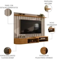 Painel para TV 75 Pol com Bancada Suspensa 207cm Emília Z10 Fendi/Natu