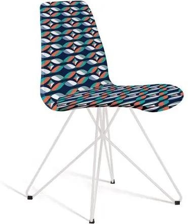 Cadeira Estofada Eames com Pés de Aço Branco - Colorido Azul