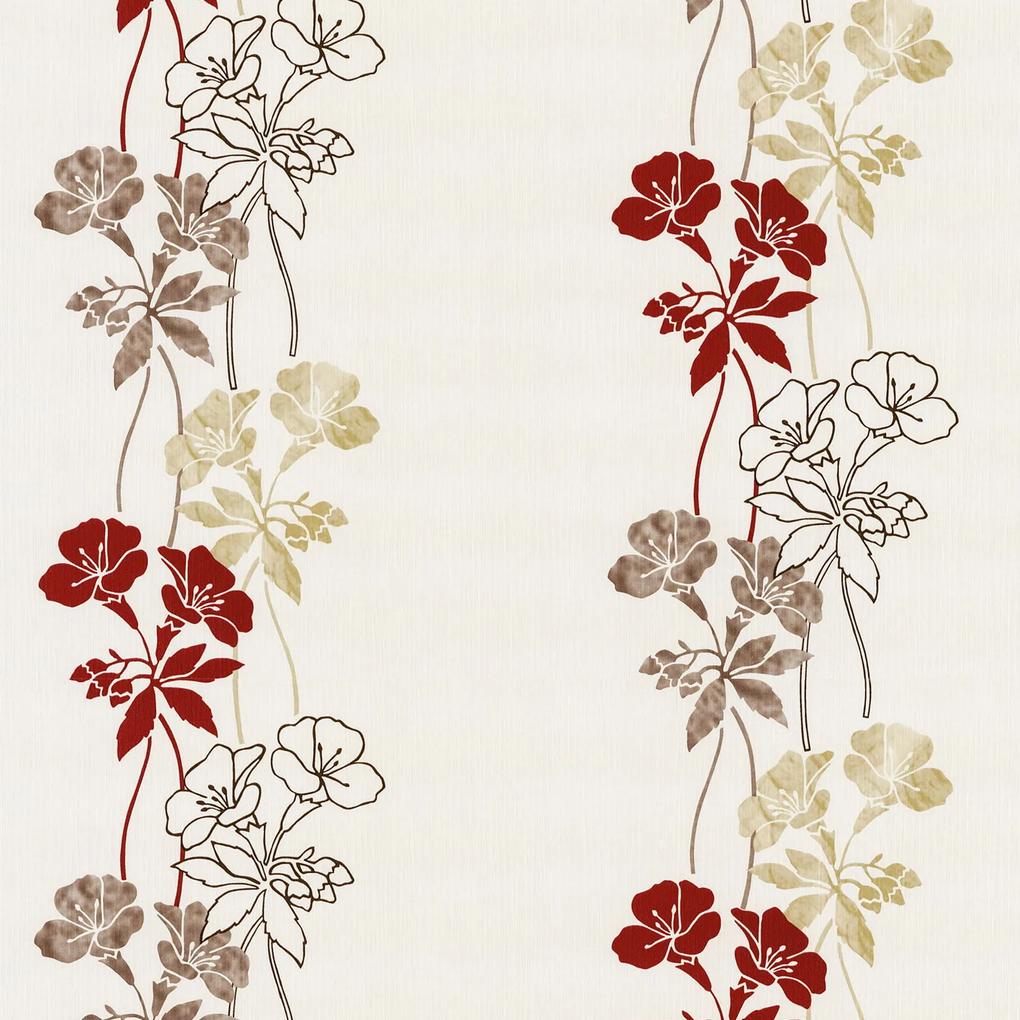 Papel de parede adesivo floral linho vermelho e marrom