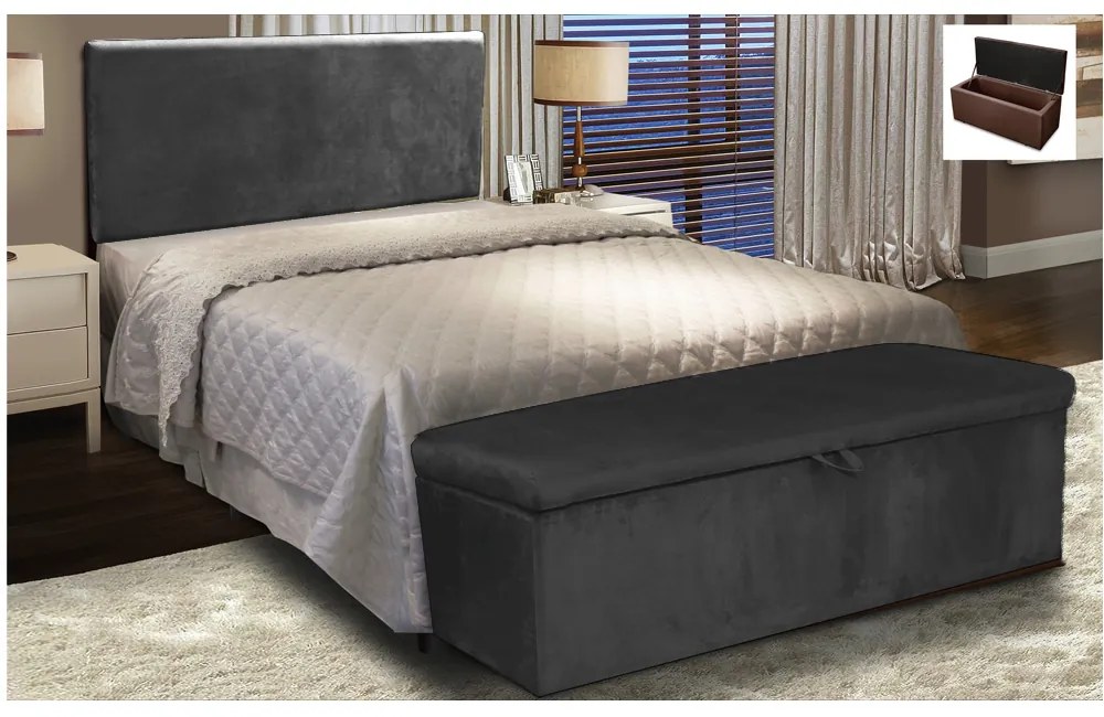 Cabeceira Painel Clean para Cama Box Solteiro 100 cm Suede - D'Rossi - Preto