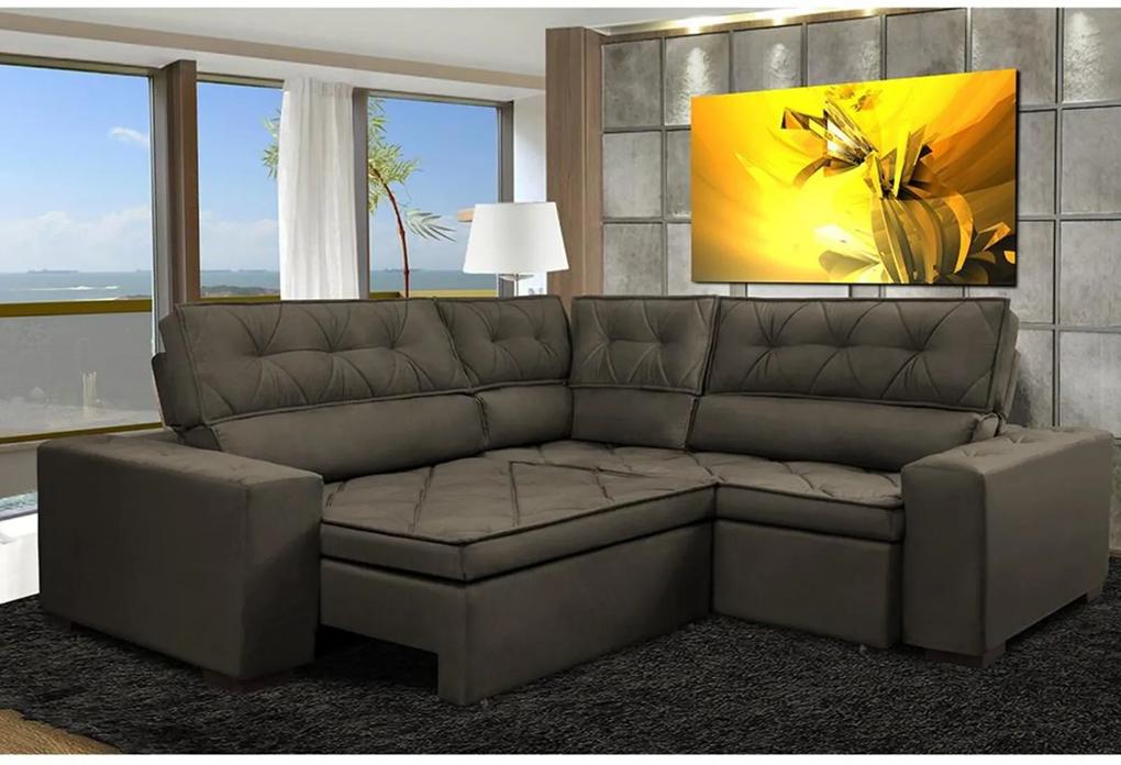 Sofa de Canto Retrátil e Reclinável com Molas Cama inBox Austin 2,30m x 2,30m Suede Velusoft Café