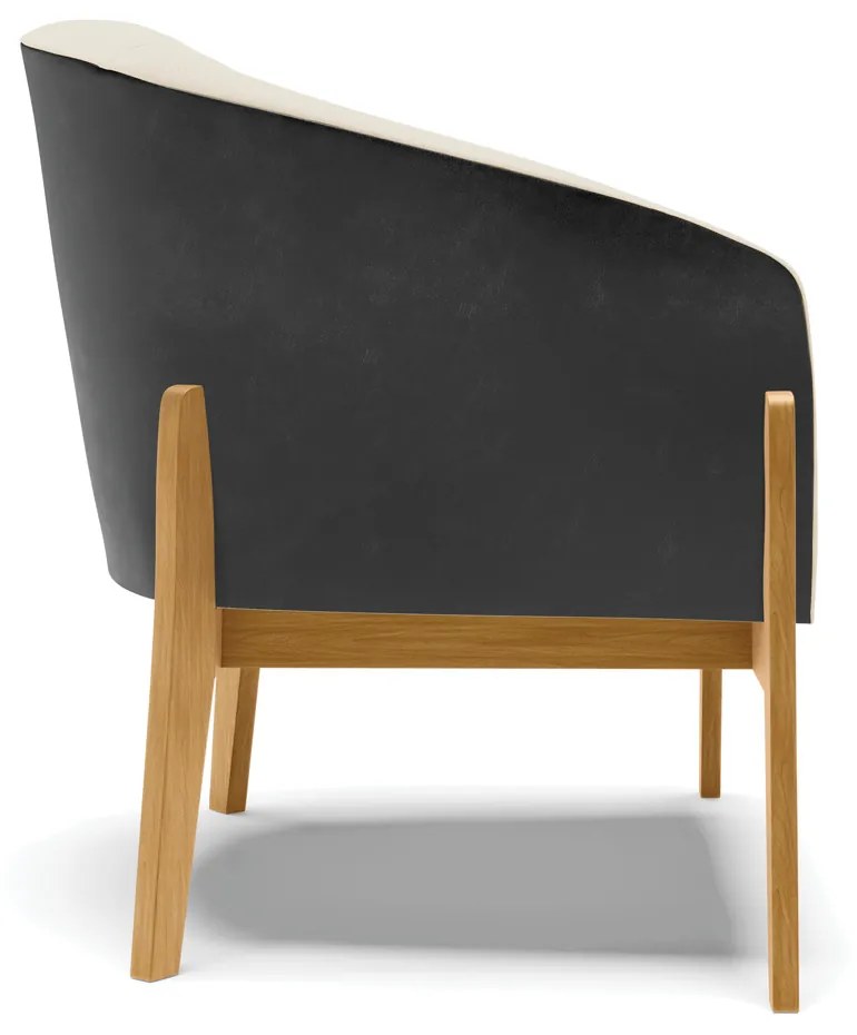 Poltrona Decorativa Base de Madeira Stella Preto/Linho Bege D03 - D'Rossi