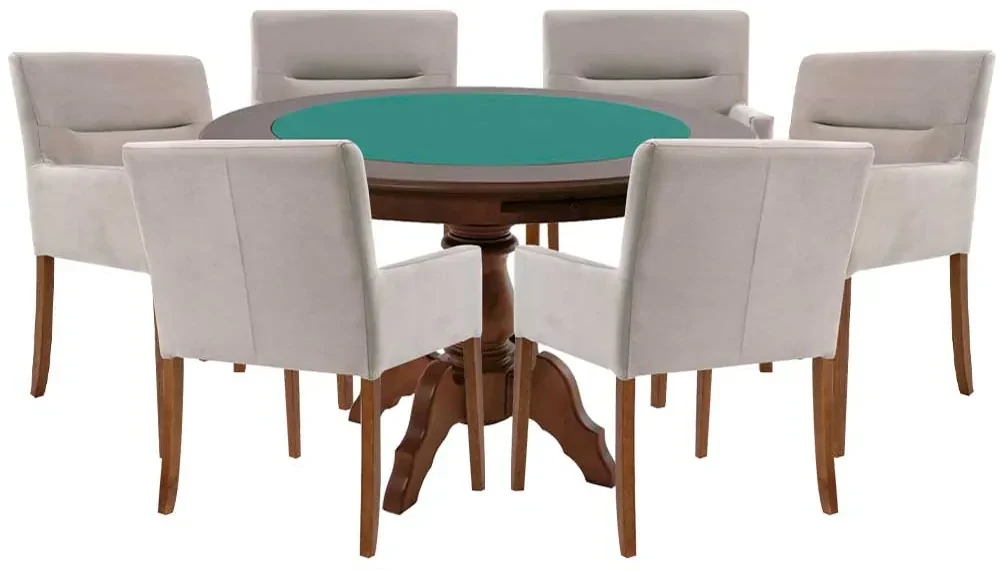 Conjunto Sala de Jantar Mesa Coyle com 6 Cadeiras Medalhão - Wood Prime  44669