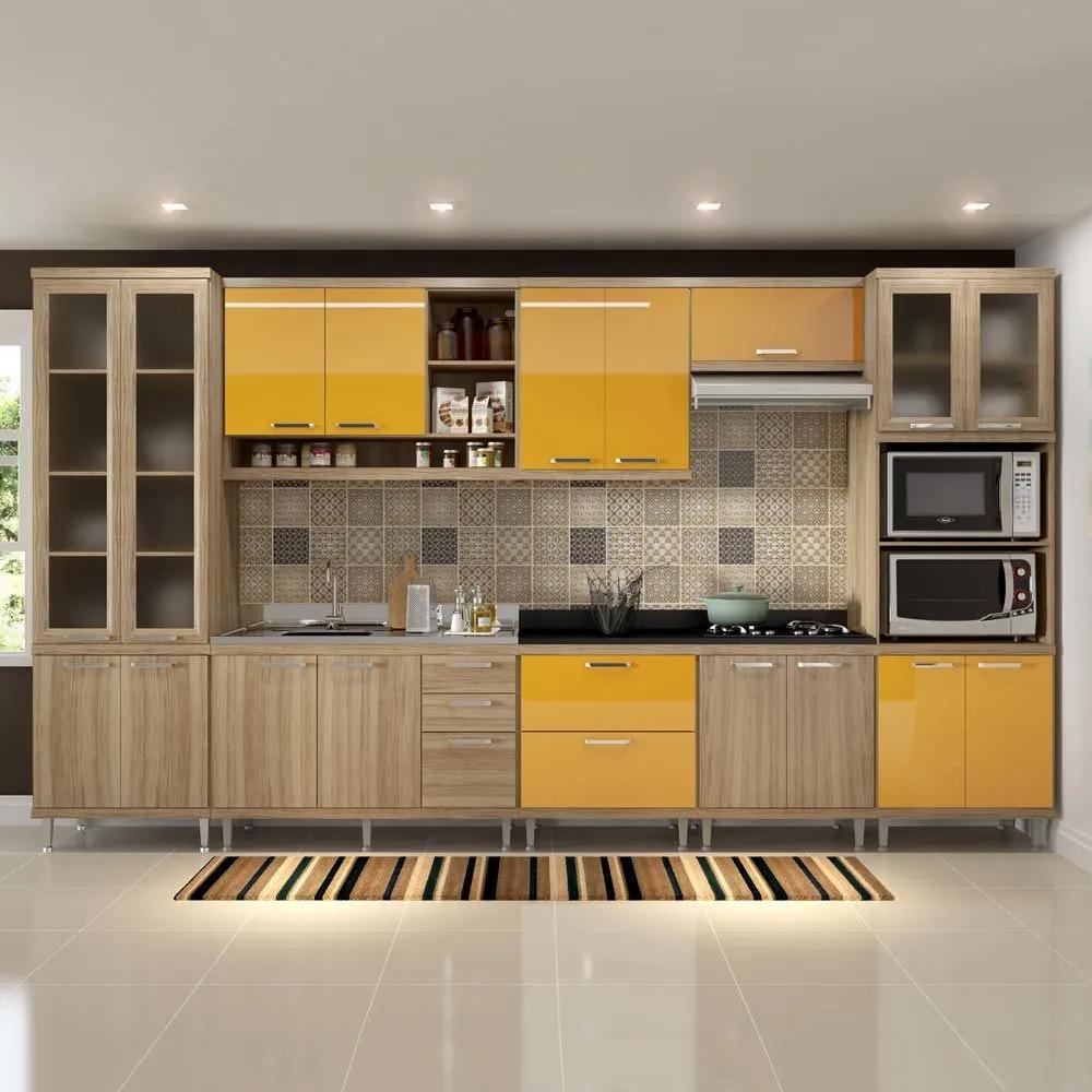 Cozinha Compacta 17 Portas para Pia e Cooktop 5806 Amarelo/Argila - Multimóveis