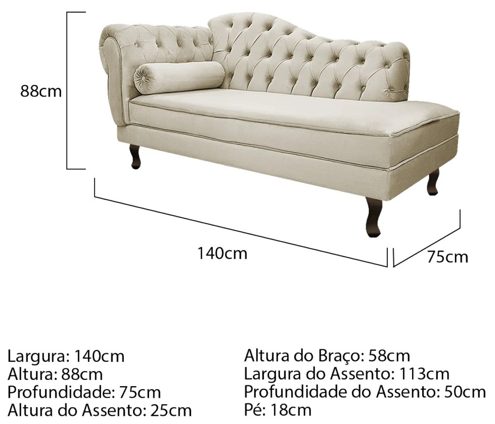 Kit Diva Recamier Diana 140cm Lado Direito e 02 Poltronas Classic Linho - ADJ Decor