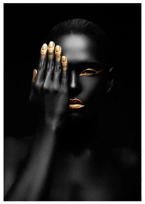 Quadro Decorativo Mulher Negra Ouro 4 - KF 48495 40x60 (Moldura 520)