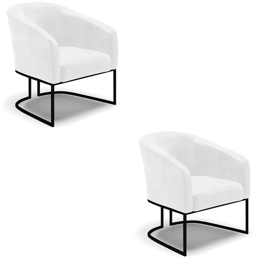 Poltrona Decorativa Industrial Preto Kit 2 Stella Sintético PU D03 - D'Rossi - Branco