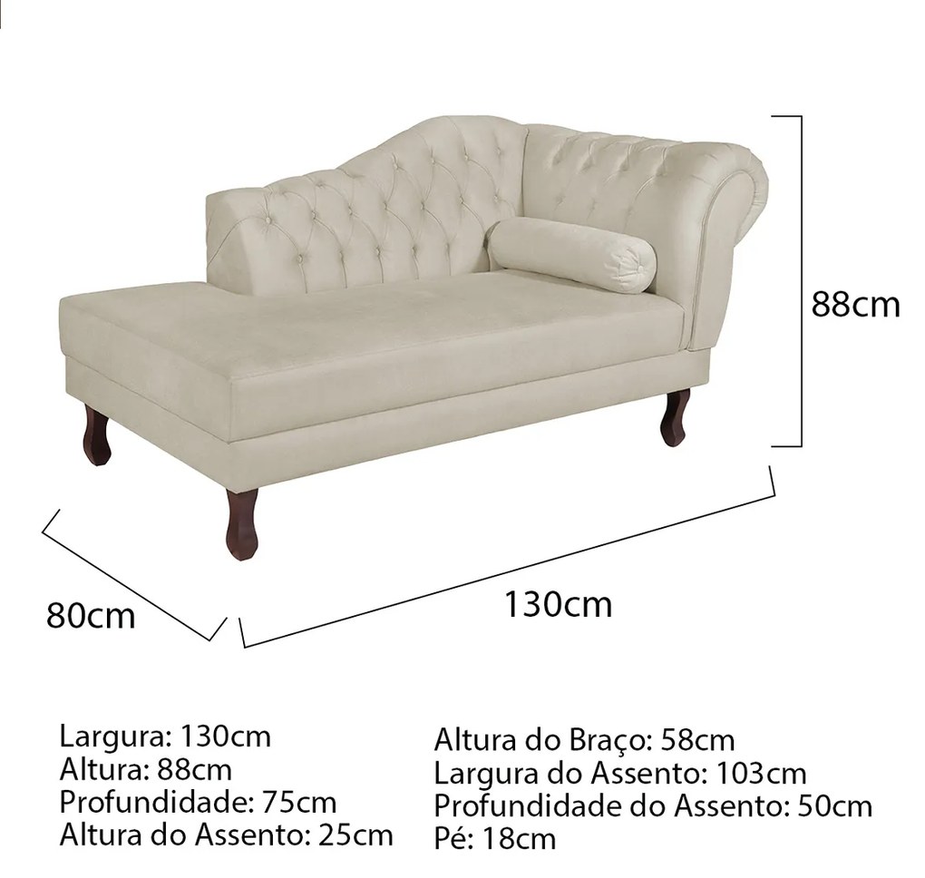 Diva Recamier Diana 130cm Lado Esquerdo Linho - ADJ Decor