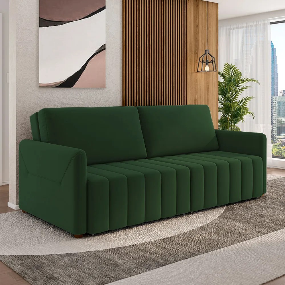 Sofá-Cama Decorativo Retrátil Thanos 2 Lugares 192cm Veludo Verde G45 - Gran Belo