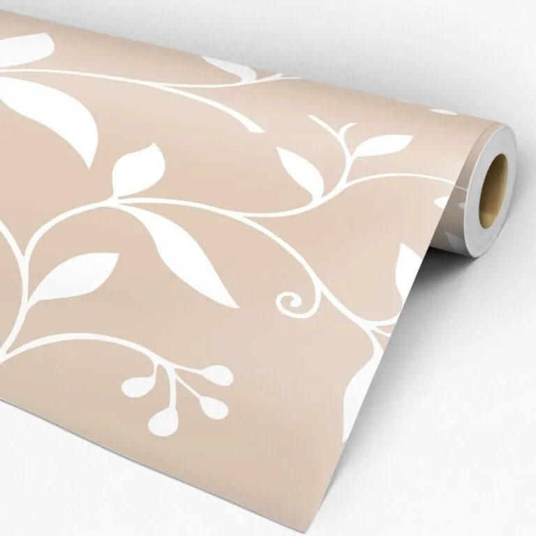 Papel de Parede Floral Bege e Branco 0.52m x 3.00m