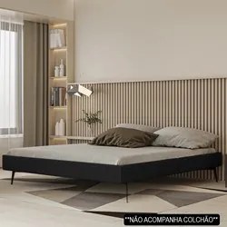 Cama Casal Queen 165cm Pés Metálicos Elisa S05 Linho Preto - Mpozenato