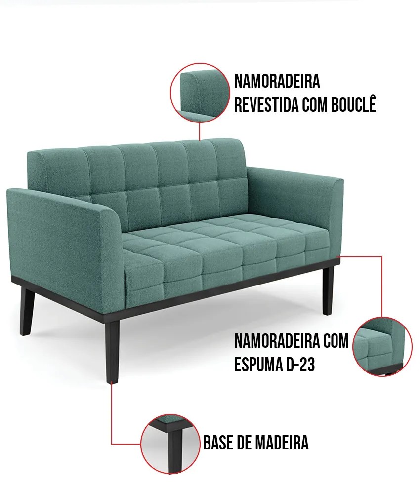 Namoradeira 2 Poltronas Base Madeira Fixa Pto Elisa Bouclê D03 - D'Rossi - Verde Menta