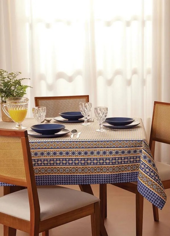 Toalha de Mesa Quadrada Azul 140x140 Cm