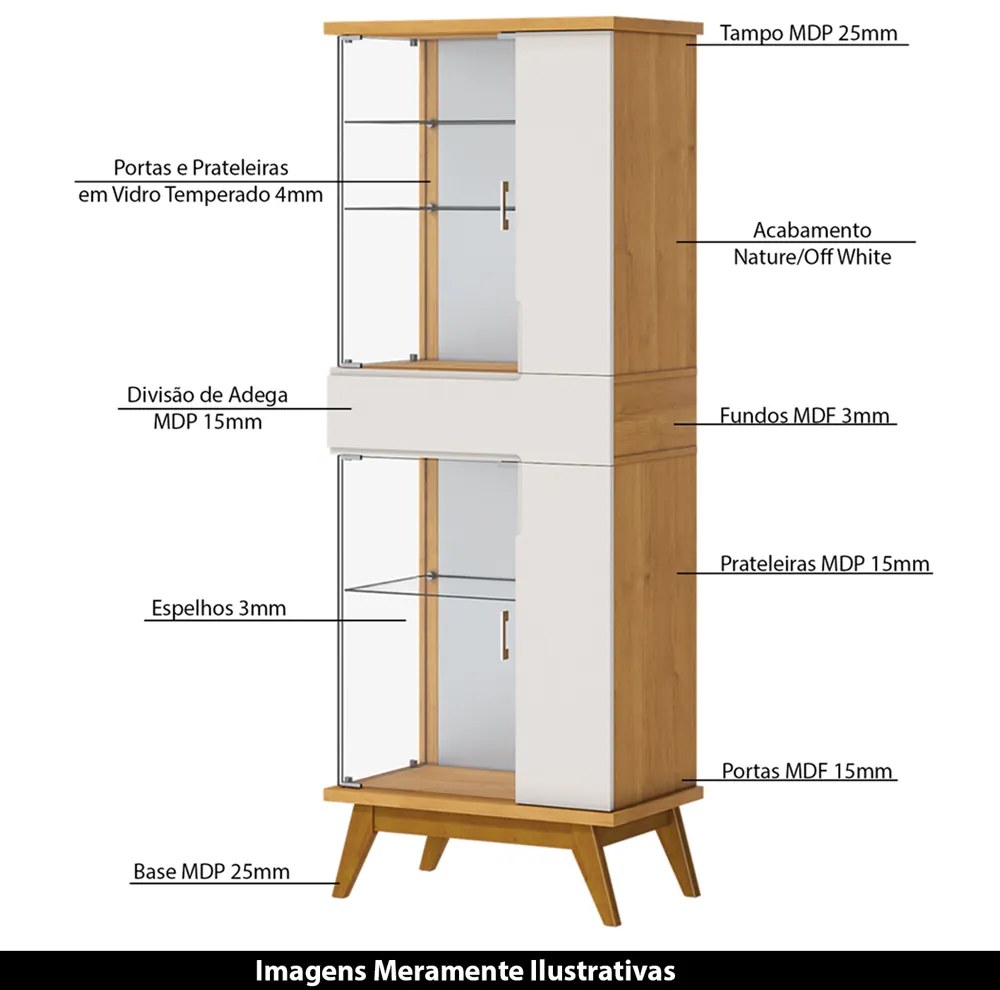 Cristaleira Decorativa com Nicho Adega Aurora Nature/Off White G29 - Gran Belo