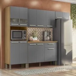 Cozinha Compacta Com Balcão 251cm Louis Plus Freijó/Gris Z06 - Mpozena