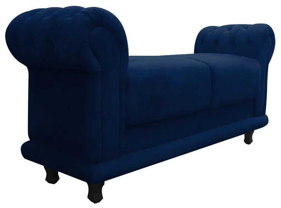 Kit 02 Recamier Barcelona Namoradeira Calçadeira Suede Azul Marinho - D'Rossi