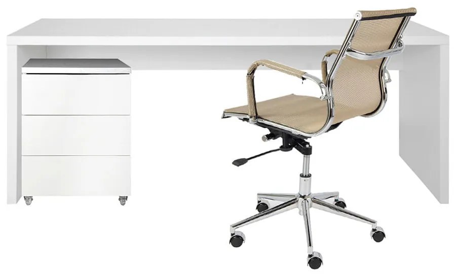 Conjunto Bancada Contemporânea Branco - 1,80m + Módulo Contemporâneo 3 gavetas Branco - 42,5cm + Cadeira Noruega Cobre