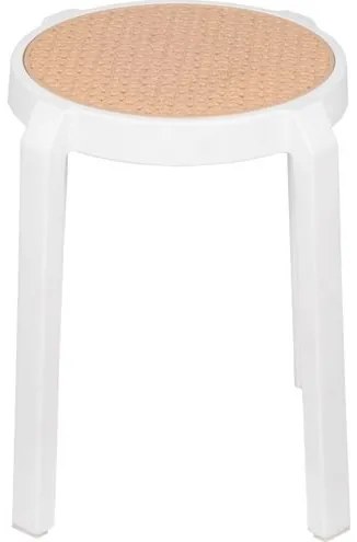 Banqueta Fitz Baixa Palha Bege com Estrutura Polipropileno Branco 44 cm - 74414 Sun House