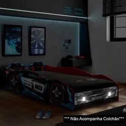 Cama Infantil Carro 100%MDF com Faróis LED Twister P13 Vermelho - Mpoz