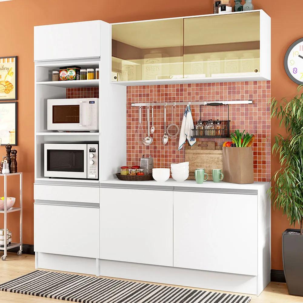Cozinha Compacta Madesa Diamante com Armário, Balcão e Tampo Branco Cor:Branco