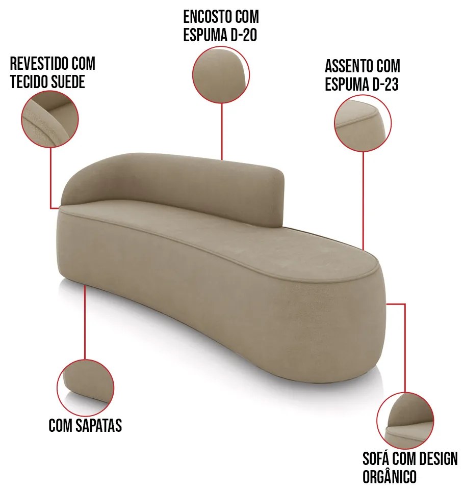 Sofá 4 Lugares Orgânico 220cm Morgan e 2 Poltronas Lua Suede D03 - D'Rossi - Marrom Rato