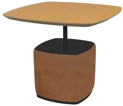 Mesa Lateral Blend Alta Tampo Louro Freijo Haste Preto e Base Courino Caramelo 60 cm - 66797 Sun House