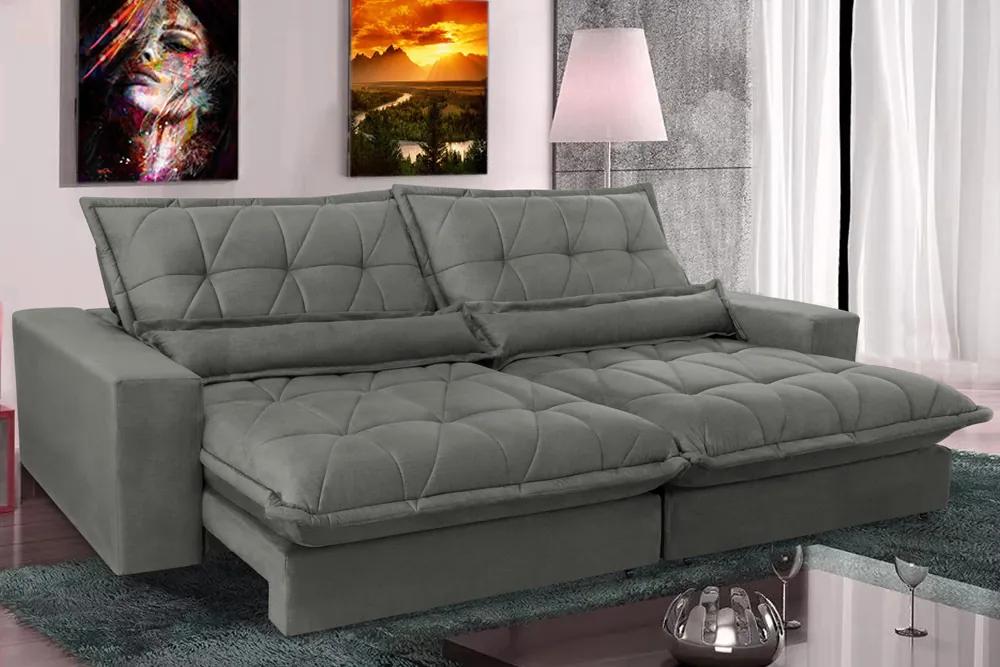 Sofa Retrátil E Reclinável 2,92m Com Molas Ensacadas Cama Inbox Soft Tecido Suede Cinza
