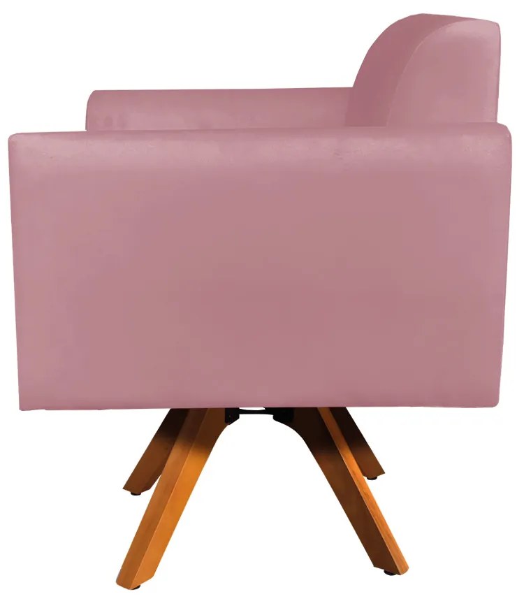 Poltrona Giratória Marisa Suede Base Madeira MM30 D'Rossi - Rose