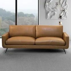 Sofá 3 Lugares Para Sala Living 252cm Merli L08 Couro Camel  - Mpozena