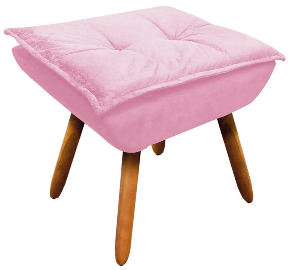 Poltrona e Puff Decorativo Pé Palito de Madeira Opala Suede D03 - D'Rossi - Rosa Bebê