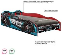 Cama Infantil Carro 100%MDF com Faróis LED Twister P13 Vermelho - Mpoz