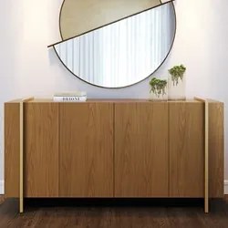 Balcão Aparador Buffet 4 Portas 160cm Barcelona C05 Freijó/Dourado - M