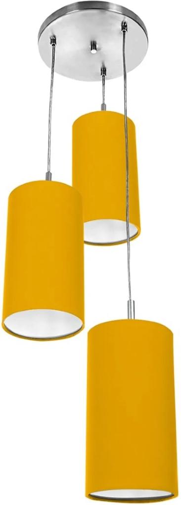 Pendente Cilindrica Triplo De Cupula 14x25cm Amarelo