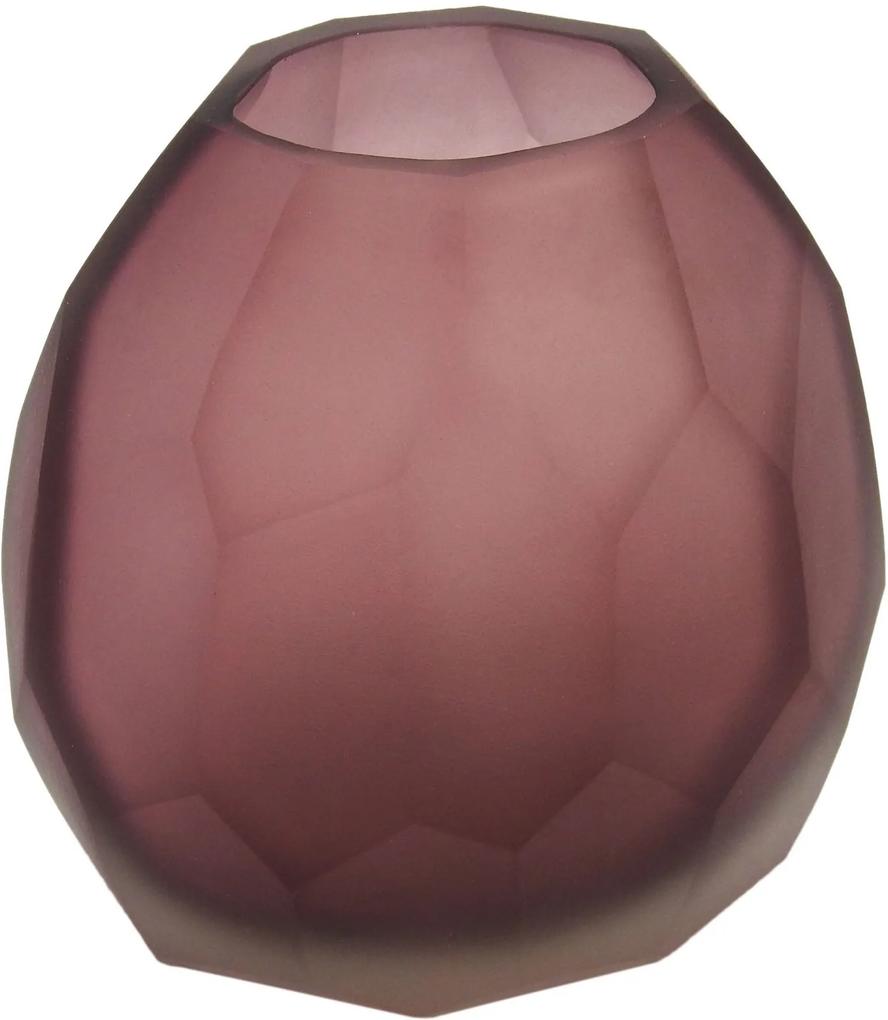 Vaso Decorativo Roxo Fosco em Vidro Facetado - 16x15x13cm