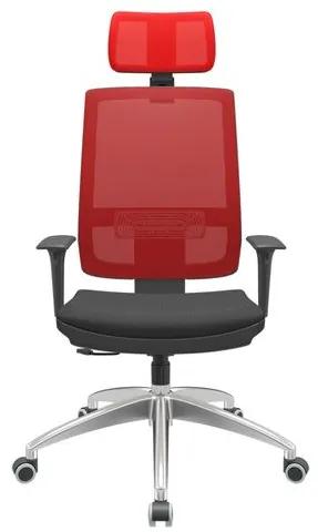 Cadeira Office Brizza Tela Vermelha Com Encosto Assento Aero Preto RelaxPlax Base Aluminio 126cm - 63529 Sun House