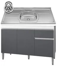 Balcão Gabinete Com Pia Inox 120cm 3 Portas e 1 Gaveta Tatiane Branco/